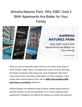 Ahinsha Naturez Park, Why IGBC Gold 3 BHK Apartments Are Better for Your Family