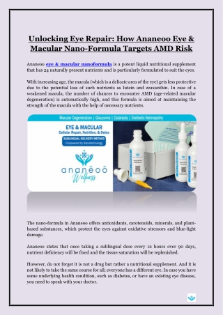 Unlocking Eye Repair- How Ananeoo Eye & Macular Nano-Formula Targets AMD Risk