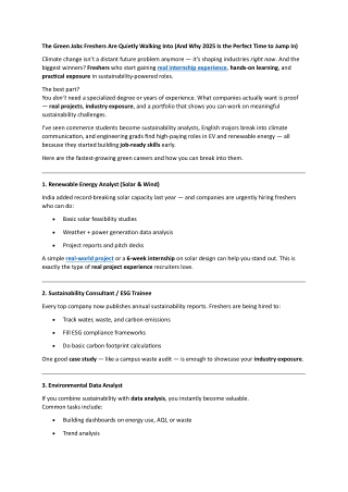 Green Careers for Freshers in 2025: Top High-Growth Sustainable Jobs You Can Sta