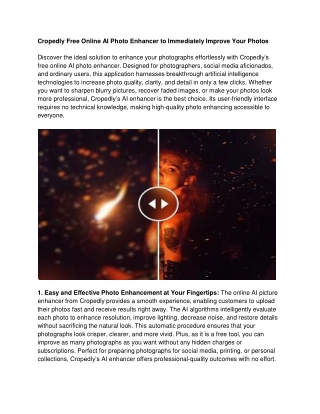 Cropedly Free Online AI Photo Enhancer to Immediately Improve Your Photos