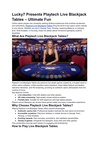 Playtech Live Blackjack Tables