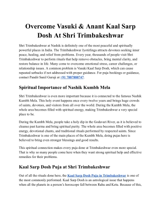 Overcome Vasuki & Anant Kaal Sarp Dosh At Shri Trimbakeshwar