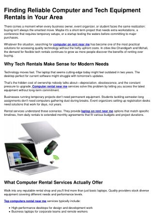Finding Reliable Computer and Tech Equipment Rentals in Your Area