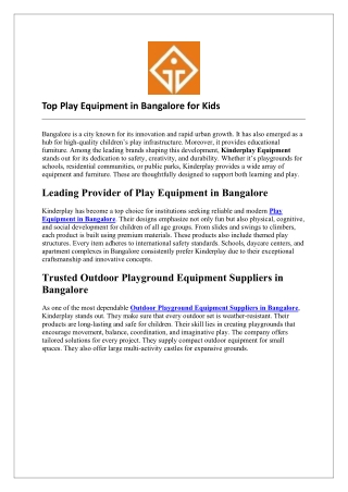 Top Play Equipment in Bangalore for Kids