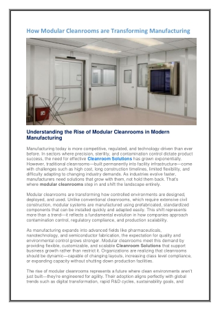 How Modular Cleanrooms are Transforming Manufacturing