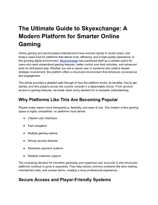 The Ultimate Guide to Skyexchange: A Modern Platform for Smarter Online Gaming