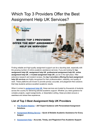 Which Top 3 Providers Offer the Best Assignment Help UK Services