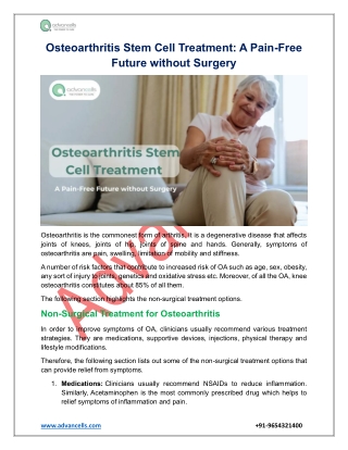 Osteoarthritis Stem Cell Treatment: A pain free life without surgery