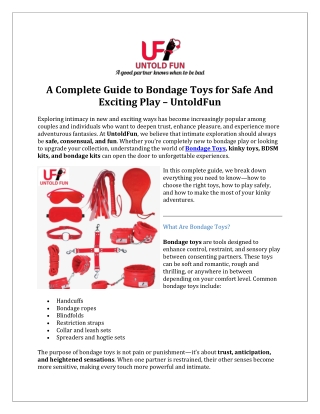 A Complete Guide to Bondage Toys for Safe And Exciting Play – UntoldFun