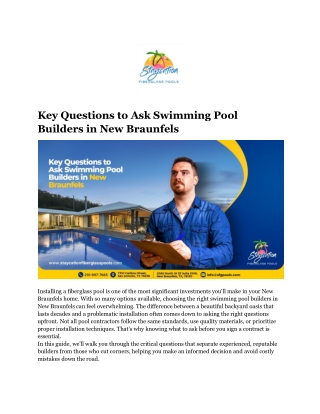 Key Questions to Ask Swimming Pool Builders in New Braunfels