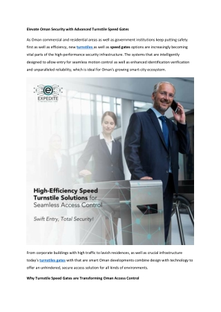 Elevate Oman Security with Advanced Turnstile Speed Gates