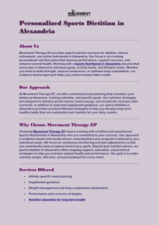 Personalized Sports Dietitian in Alexandria