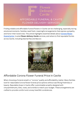 Affordable Funeral & Cavite Flower Delivery Services