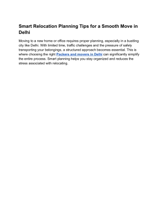 Smart Relocation Planning Tips for a Smooth Move in Delhi