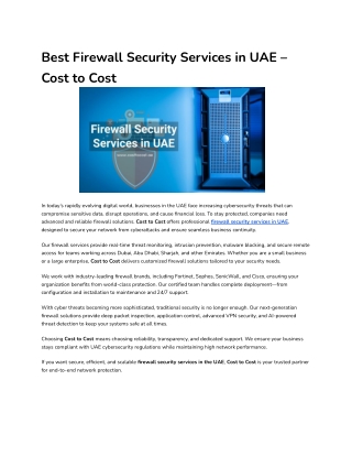Best Firewall Security Services in UAE – Cost to Cost