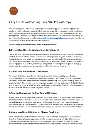 7 Key Benefits of Choosing Home Visit Physiotherapy