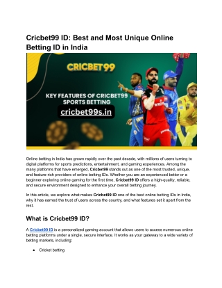 Cricbet99 ID_ Best and Most Unique Online Betting ID in India