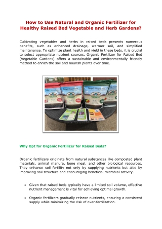 How to Use Natural and Organic Fertilizer for Healthy Raised Bed Vegetable and Herb Gardens