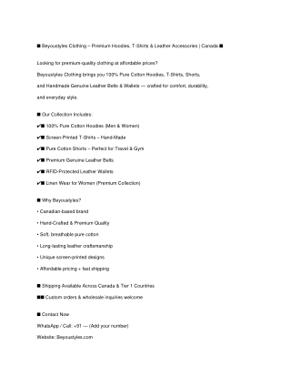 Beyoustyles Clothing Premium Hoodies, T-Shirts & Leather Accessories Canada