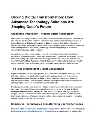 Driving Digital Transformation: Advanced Tech Solutions Shaping Qatar’s Future