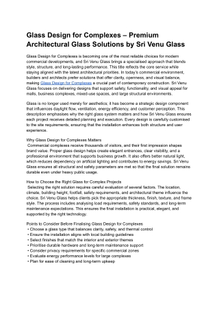 Glass Design for Complexes – Premium Architectural Glass Solutions by Sri Venu Glass