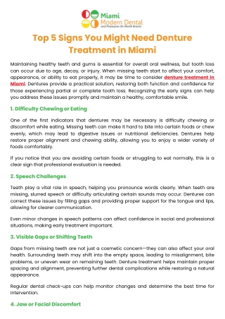 Top 5 Signs You Might Need Denture Treatment in Miami
