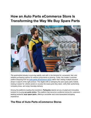 Why Partsyoko is the Most Trusted Auto Parts eCommerce Store for Car Owners