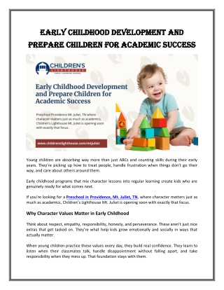 Early Childhood Development and Prepare Children for Academic Success