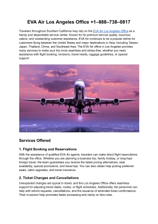 EVA Air Los Angeles Office  1–888–738–0817