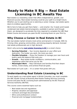 Ready to Make It Big — Real Estate Licensing in BC Awaits You