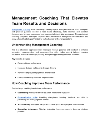Management Coaching That Elevates Team Results and Decisions
