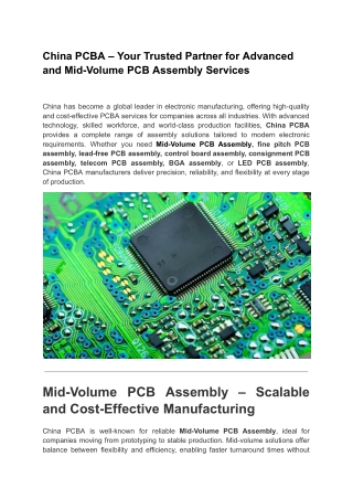 China PCBA – Your Trusted Partner for Advanced  and Mid-Volume PCB Assembly Serv