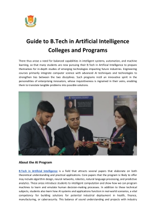 Guide to BTech in Artificial Intelligence Colleges and Programs