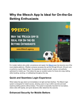 Why the 99exch App Is Ideal for On-the-Go Betting Enthusiasts