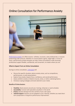 Online Consultation for Performance Anxiety