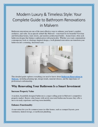 Modern Luxury and Timeless Style Your Complete Guide to Bathroom Renovations in Malvern