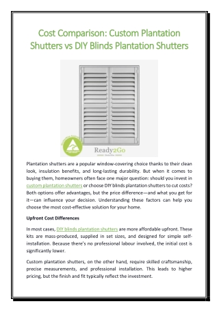 Cost Comparison Custom Plantation Shutters vs DIY Blinds Plantation Shutters