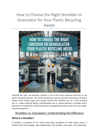 How to Choose the Right Shredder or Granulator for Your Plastic Recycling Needs