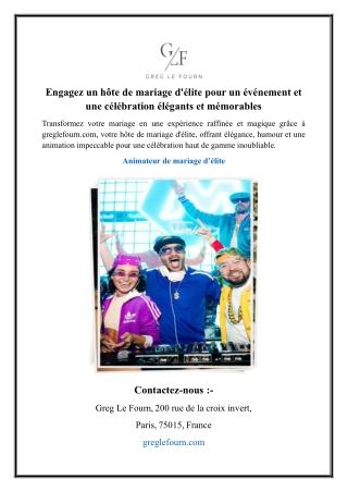 Engagez un hôte de mariage d'élite pour un événement et une célébration élégants