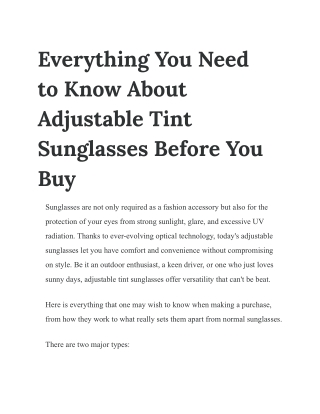 Everything You Need to Know About Adjustable Tint Sunglasses Before You Buy