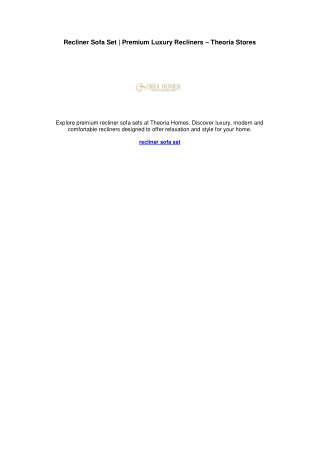 Recliner Sofa Set | Premium Luxury Recliners – Theoria Stores