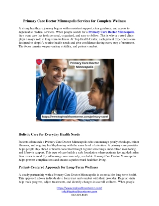 Primary Care Doctor Minneapolis Services for Complete Wellness