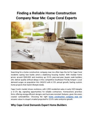 Finding a Reliable Home Construction Company Near Me: Cape Coral Experts