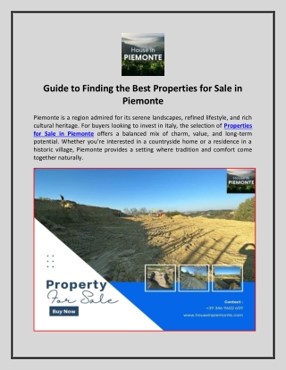 Guide to Finding the Best Properties for Sale in Piemonte