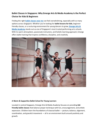 Ballet Classes in Singapore: Why Emerge Arts & Media Academy Is the Perfect Choi