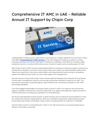Comprehensive IT AMC in UAE – Reliable Annual IT Support by Chipin Corp