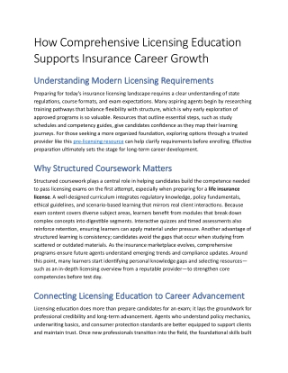 How Comprehensive Licensing Education Supports Insurance Career Growth