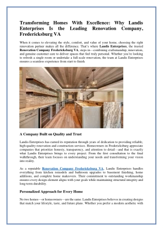 Landis Enterprises | Renovation Company Fredericksburg VA Delivering Excellence