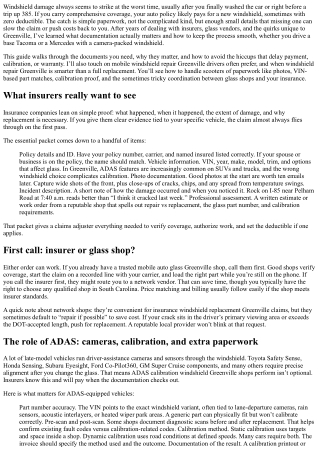 Insurance Windshield Replacement Greenville: Documentation You Need