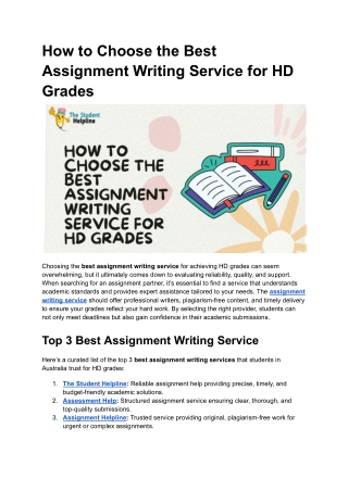 How to Choose the Best Assignment Writing Service for HD Grades